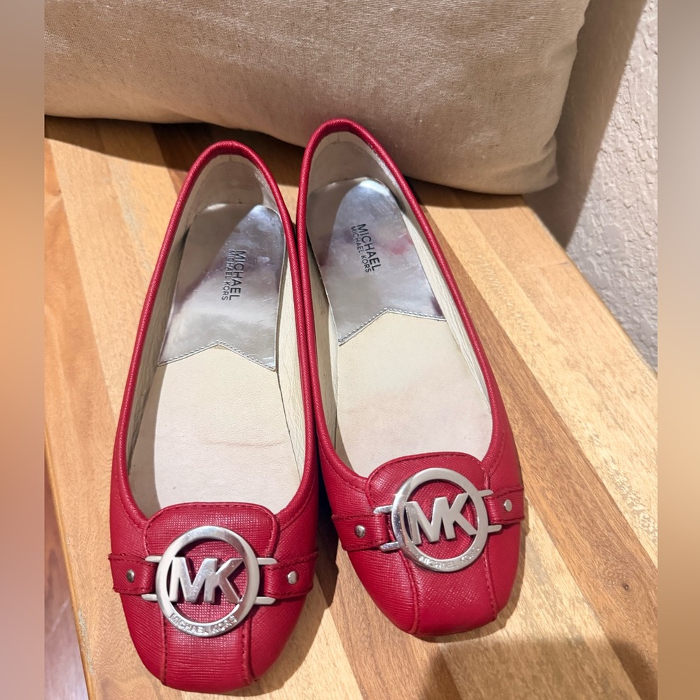 Michael Kors Cherry Red Flats with Silver Logo